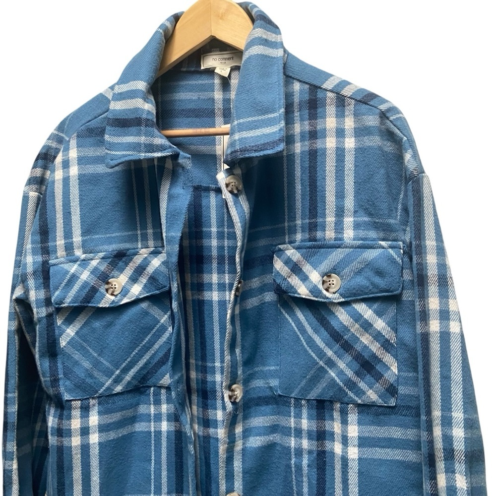 No Comment NY Blue & White Flannel Button Front Shacket - Picture 2 of 7